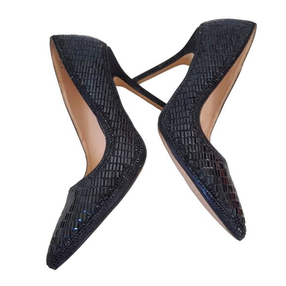 De Blossom | Elsa Sparkly Multi-Texture Beaded Pointed Toe Stiletto Pump Heels - Picture 4 of 10